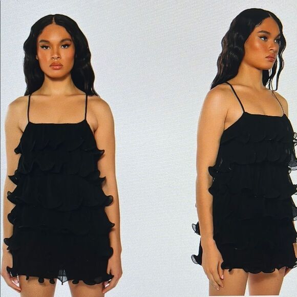 New! AKIRA SWEETIE PLEATED RUFFLE SLEEVELESS MINI DRESS IN BLACK Size M - Picture 1 of 16